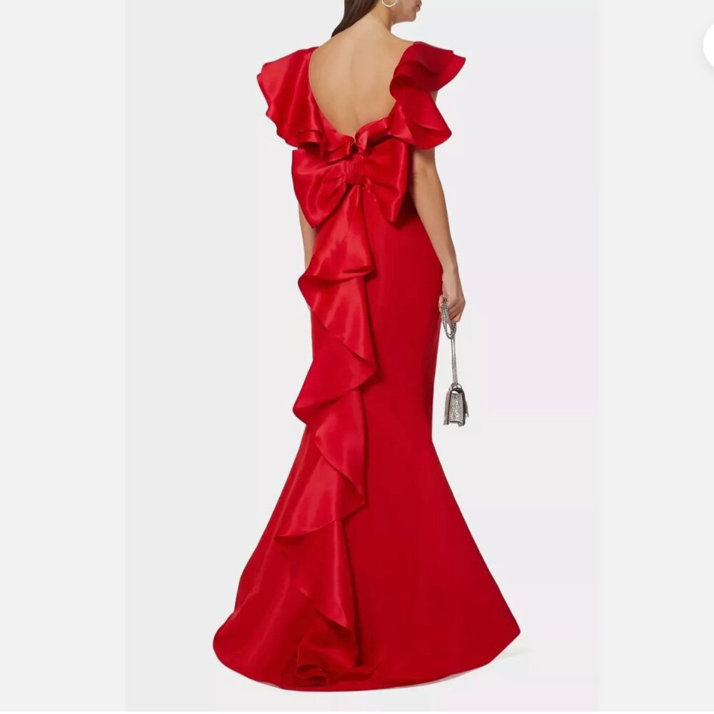 Alexia María Amelie Silk Ruffled Bow-Back Mermaid Gown Size 12 - Picture 2 of 12